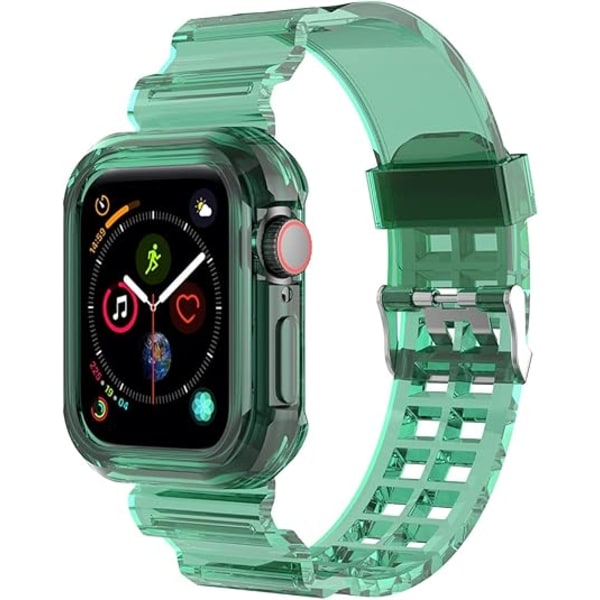 Kompatibel med Apple Watch Armband, Kristallklart iWatch Armbandsrem med Robust Stötfångarfodral 38mm/40mm/41mm/42mm/44mm Armband för Apple Wa green 38mm--40mm