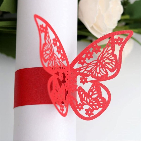 100 st 3D Butterfly Paper Servettringar Bröllop