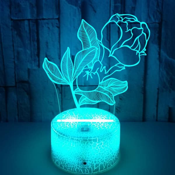 Blomst Natlampe, 3D Illusionslampe, 7 Farver Skiftende med