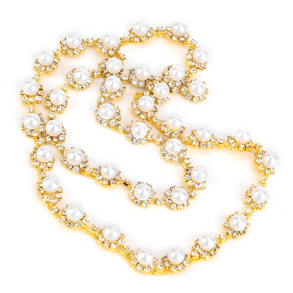 1 meter Rhinestone kedja pärla kristall sy på applikation DIY bröllopsklänning kläder trim #4