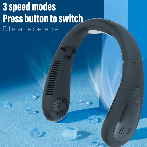 Halsfläkt Svart 3 hastighetslägen USB -laddning Handsfree LED-skärm 5000mAh Lågbrussäker ansiktsfläkt för familjekontorsresor