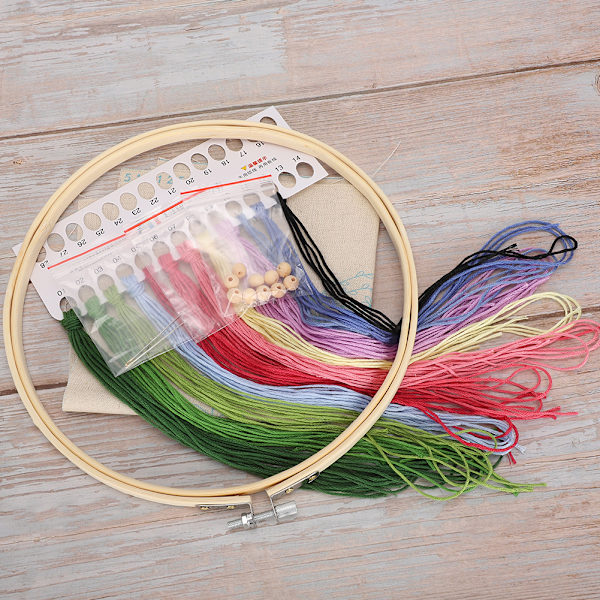 DIY Broderikit - Blomma Korsstygn Oavslutad Handarbete med 20cm Hoop Ram för Nybörjare Heminredning Typ 3