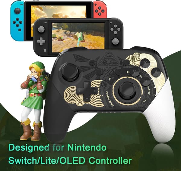 Switch-kontroller trådlös kompatibel med Switch/Lite/OLED, med 1300mAh batteri, kontroller för Switch med 6-axlig rörelse, vibration, väckningsfunktion