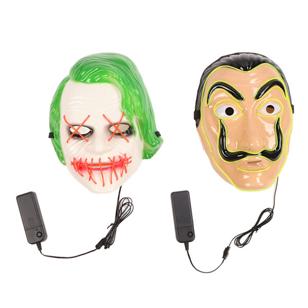2 stk. LED ansigtsmaske 3 lystilstande El sikker behagelig lysende Halloween ansigtsmaske til fest
