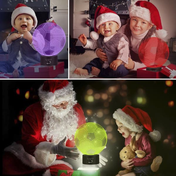 Fodbold 3D LED Natlys Touch Bordsklampe Optisk Illusion Lamper, Elstey 7 Farveskiftende Lys