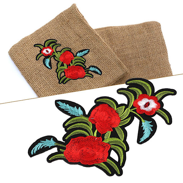 Rød rose broderet patch DIY dekoration tøj strygejern sy mærkat håndværk tilbehør