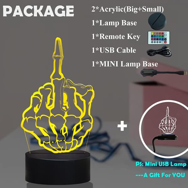 Skull Middle Finger Light Hallowmas Gesture 3D Natlampe Bi