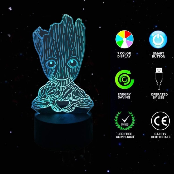 Groot 3D Natlys, Børne 7 Farve Berørings Dekor Bordlampe, Optisk Illusion 7 Farver Skiftende Jul Fødselsdag