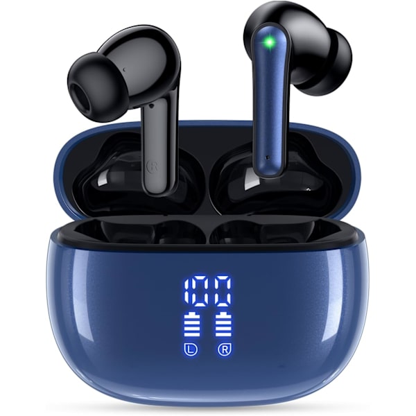 Langattomat nappikuulokkeet Bluetooth-kuulokkeet, 40 tunnin toistoaika Stereo IPX5 vedenpitävät nappikuulokkeet, LED-virranäyttö Langattomat nappikuulokkeet mikrofonilla Blue