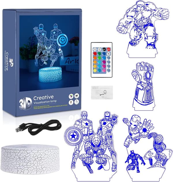 Avengers 3D Anime Lampe, 4 Mønstre 16 Farveskift Jul