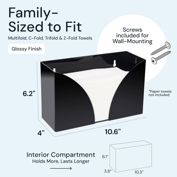 Sort Akryl Bordplade Papirhåndklædeholder - Rektangulær Dispenser & Kleenexboks Cover til C-Fold/Z-Fold/Multifold Servietter (Badeværelse) Black