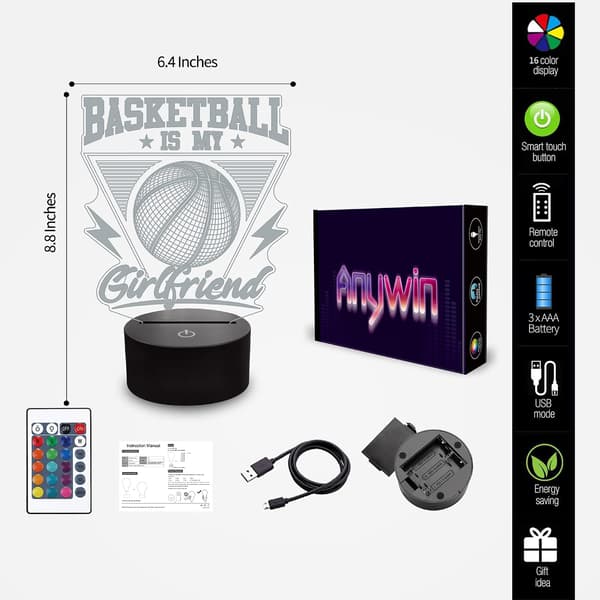 3D Basketboll Nattlampa Bakbräda Illusion Hooplampa för Barnrum Hem