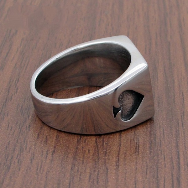 Herr Dam Rostfritt Stål Ring Poker Spader Ess Silver Svart