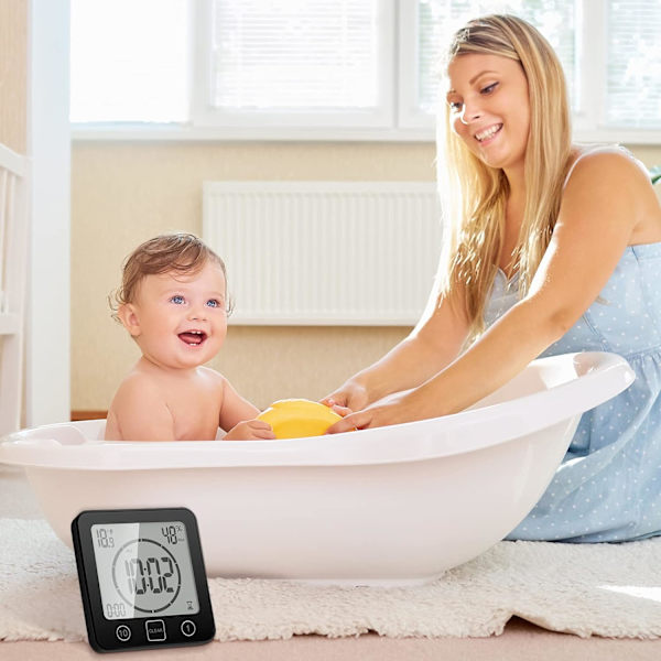 Duschklocka Vattentät, Digital Klocka Timer Klocka med Alarm, Badrumsklocka med Sugkopp, Temperatur Fuktighetsdisplay, 3 Monteringsmetoder Black