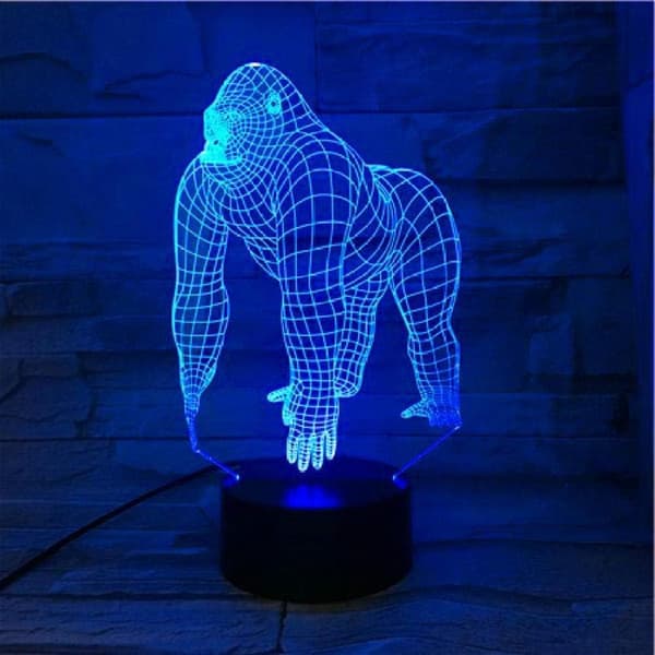 3D Illusjon Nattlys Dyr Orangutang Gorilla Sjimpanser