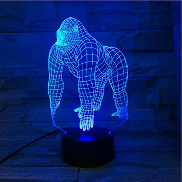 3D Illuusio Yövalo Eläin Orangutan Gorilla Simpansi 3D USB LED Lamppu 7 Väriä Vaihtuva Tunnelma Illuusio Pöytäkoriste Yövalo - Gorilla