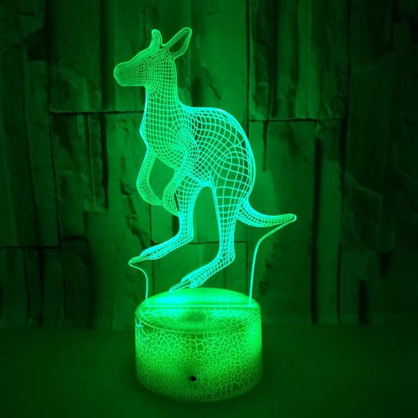 Kangaroo-leker som dyr, 3D-illusjon, nattlys, smart berøringslampe