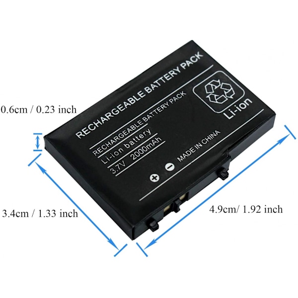 2000mAh 3,7V Uppladdningsbart Litiumjonbatteri + Verktygssats Kompatibel med Nintendo DSL NDS Lite