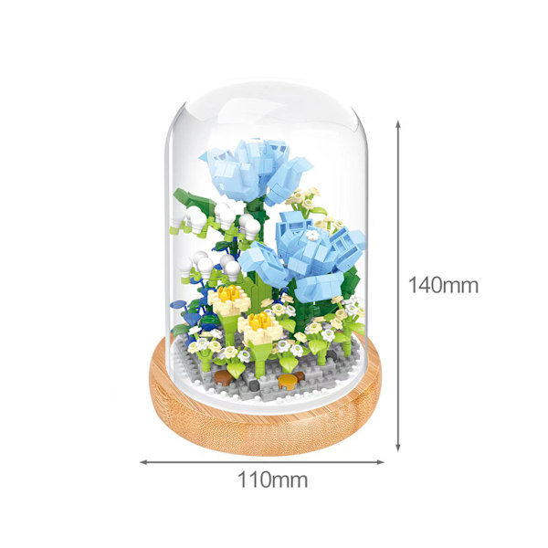 Växtbyggstenar Miniatyr DIY Byggstenar Bukett Krukväxter Prydnader Dekoration Leksaker med Skyddande Överdrag Blue Enchantres