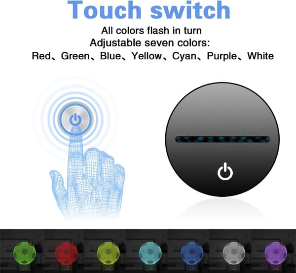 Fodbold 3D LED Natlys Touch Bordsklampe Optisk Illusion Lamper, Elstey 7 Farveskiftende Lys