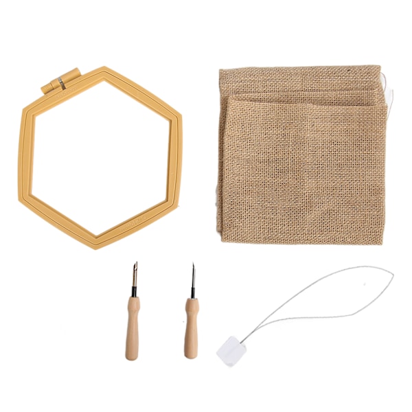 Punch Needle Kit Hex Hoop Blank Glansram Enkel Användning Säker Hållbar Punch Broderikit för Hantverk DIY Nybörjare