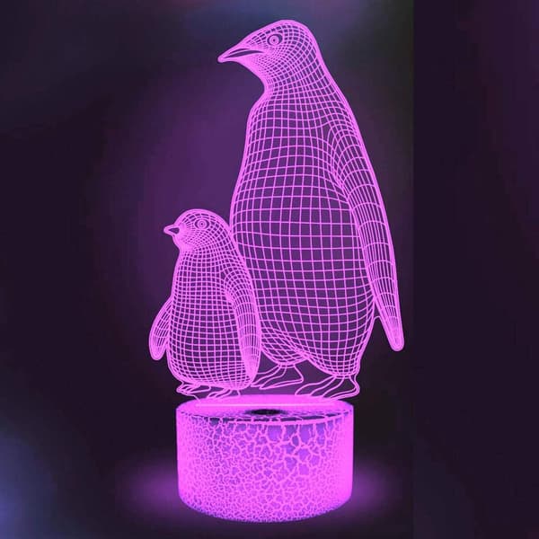 3D Pingvin Natlampe Illusion 7 Farveskiftende Touch