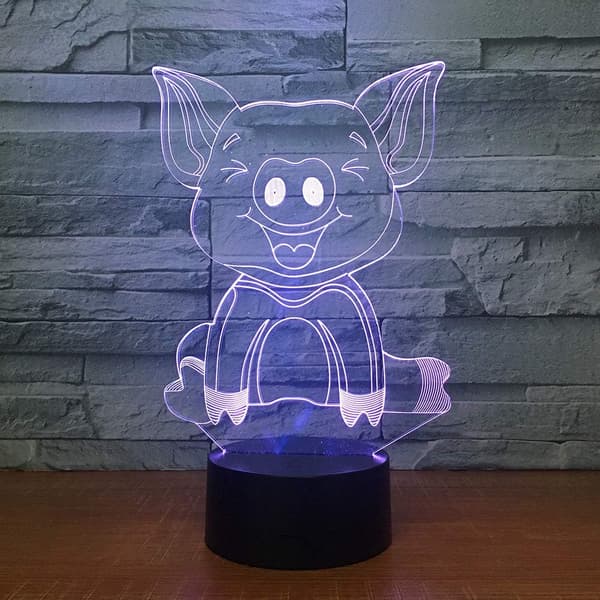 3D Gris Dyr Natlampe Illusion Natlys 7 Farver