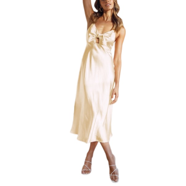 Zipper Stropper Bind Buste Cocktail Midi Kjole (Hudfarvet XXL)