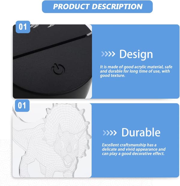 3D Natlampe Touch Kontrol Lampe Dinosaur Design Optisk Il