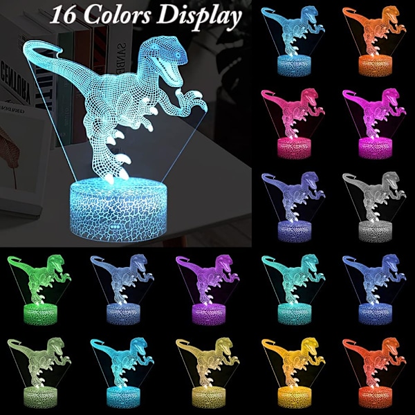 Dinosaurie nattlampor, 3D T-Rex Illusion Light 16 färger Chan