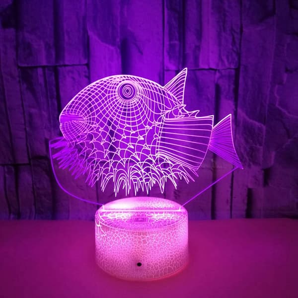 Animal Blowfish Leker 3D Illusjon Nattlys Smart Touch Lampe