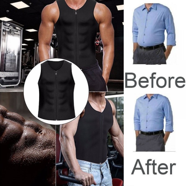 Mäns slankning neopren väst varm svett skjorta kropp shaper midja tränare shapewear(M)