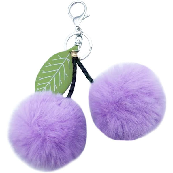 Pom Pom Nøkkelring Kunstig Pels Ball Nøkkelringer Fluffy Tote Anheng Bil Veske Sjarme Cherry Purple Blue