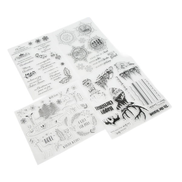 4 stk. gjennomsiktige stempler i TPR-materiale med julemotiv - Gjenbrukbare dekorative verktøy for scrapbooking og DIY-håndverk