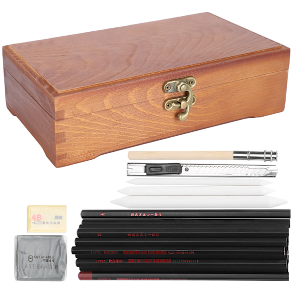 Skiss Pensel Set Konst Ritning Kit Kol Eraser Penna Box Förlängningsverktyg Skolmaterial