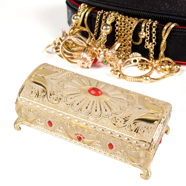 Vintage korulaatikko veistetty elegantin kullan värinkestävästä metalliseoksesta pehmeästä samettivuoresta rikkisäilytyslaatikko pukeutumispöydän hyllylle