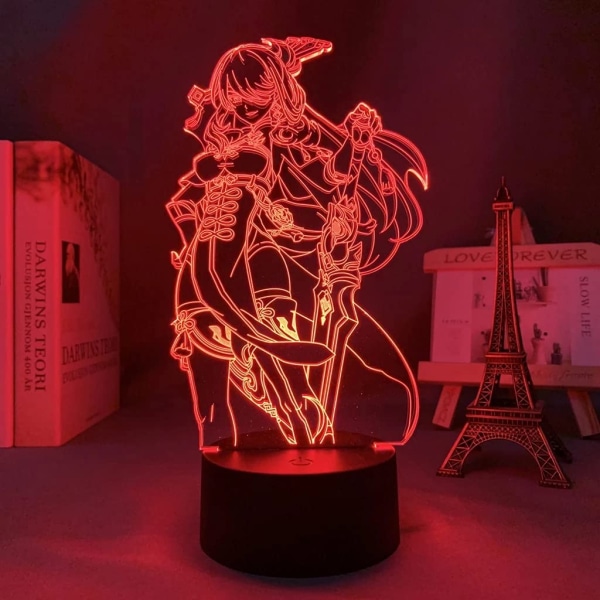 Genshin Impact Hu Tao -lamppu Pelivalo 3D LED Yövalo 16 Väriä Vaihtuva Pöytälamppu