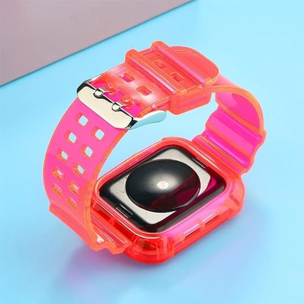 Kompatibel med Apple Watch rem, Krystalklar iWatch rem med robust bumper etui 38mm/40mm/41mm/42mm/44mm remme til Apple Wa Fluorescent Rose Red 38mm--40mm