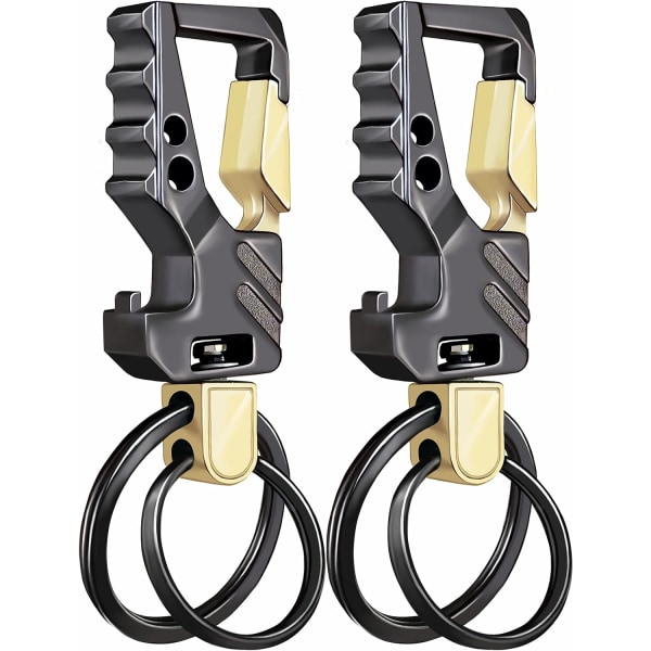 2-pack nyckelring EDC nyckelring nyckelkedja flasköppnare bilnyckelhållare taktisk karbinhake nyckelringar med klämma Llaveros de Hombre Porte-Clés Present fo 2Black
