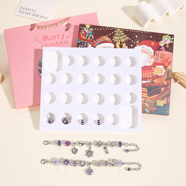 24 st julkalender, gör-det-själv-jularmband set 24 dagar nedräkning charm smycken blind box juldekorationer för barn Purple