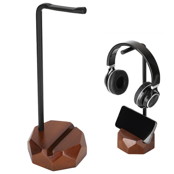 Hovedtelefonstativ i træ DIY-stativ Headset Øretelefonholder Hanger Kontorartikler Sort valnød