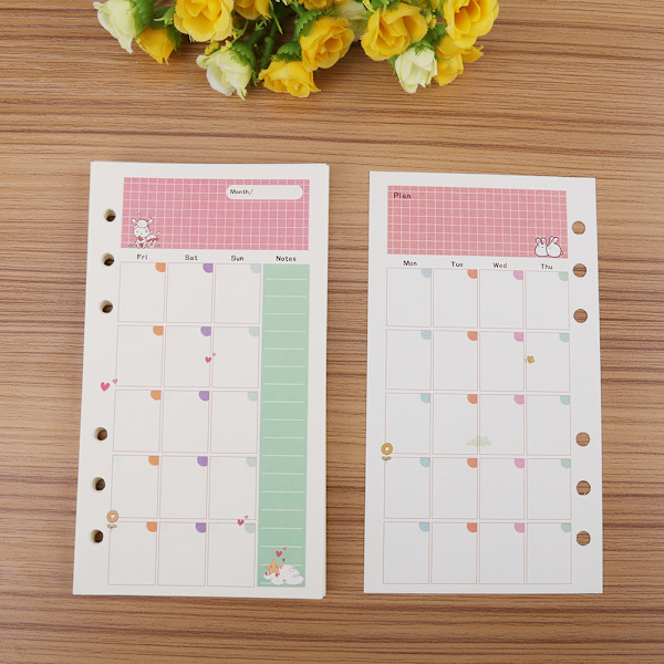 45 stk. Løsblad Refill Filler Papir Planner 6 Ringe Binder Papir Sider (A6 Månedlig Plan)