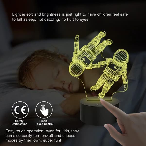Spaceman 3D Illusion Lampe Berøringsføler 7 Farveskiftende LED Natlampe