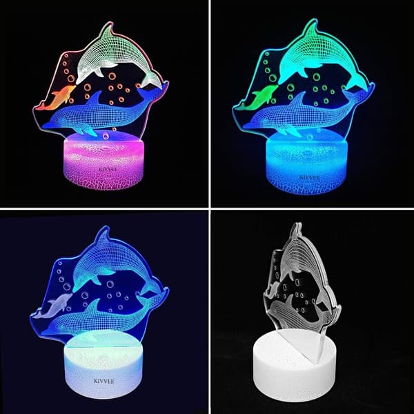 Delfin 3D Illusjonslampe Nattlys Visuell Bordlampe Dynami