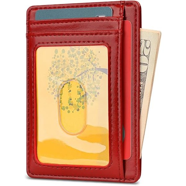 Ohut Minimalistinen EtuTaskun RFID-Suojattu Nahkainen Lompakko Miehille ja Naisille, Yllätylahja Miehille, Isälle ja Vaarille Red