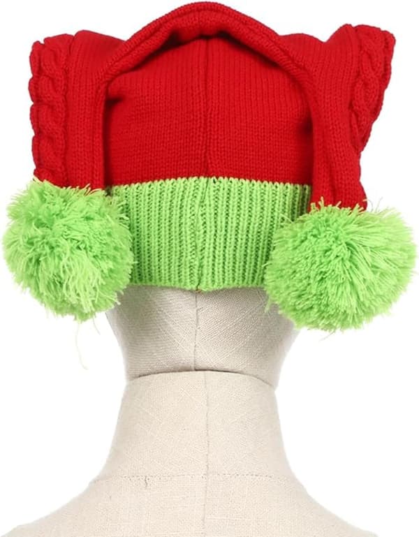 Unisex Strikket Nisselue - Festlig Julehodeplagg for Jule- og Nyttårsfester Red Green