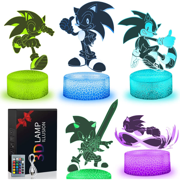 Sonic The Hedgehog 3D Illusion-lampa, 5 mönster och 16 färger