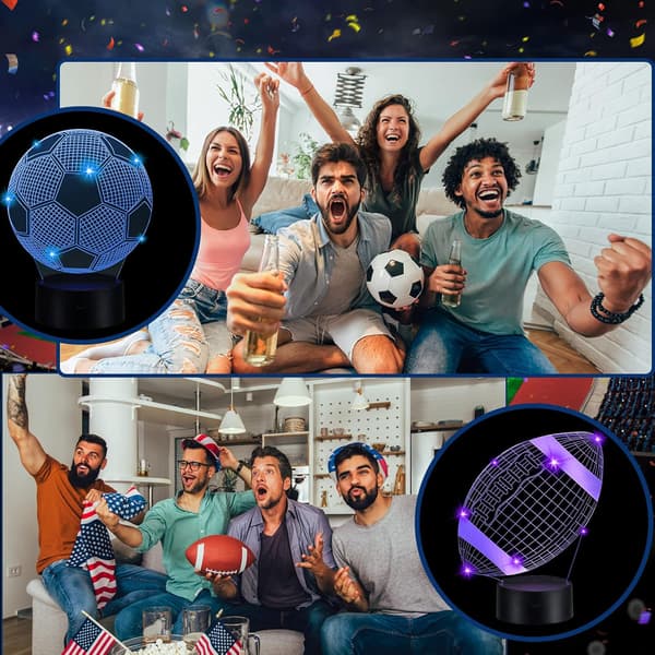 2 sæt fodbold 3D natlampe fodbold optisk illusionslampe