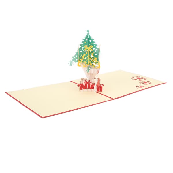 3D-julkort med snögubbe på julgran