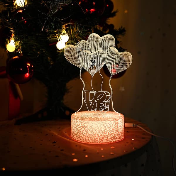 Hjerte 3D LED Illusjonslampe Kjærlighet Nattlys, LED Skrivebordslampe R